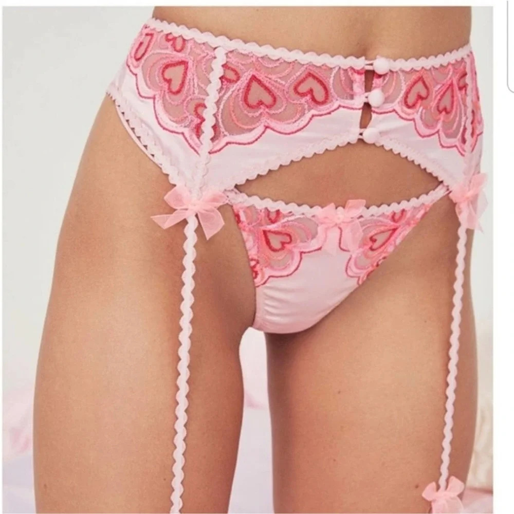 For Love & Lemons Retro Heart Garter Pink Size XS